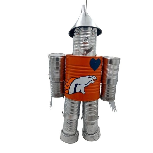 Orange Folk Art Tin Man Sculpture Bronco Horse Wizard Of Oz Reclaimed Recycled R - Picture 4 of 16